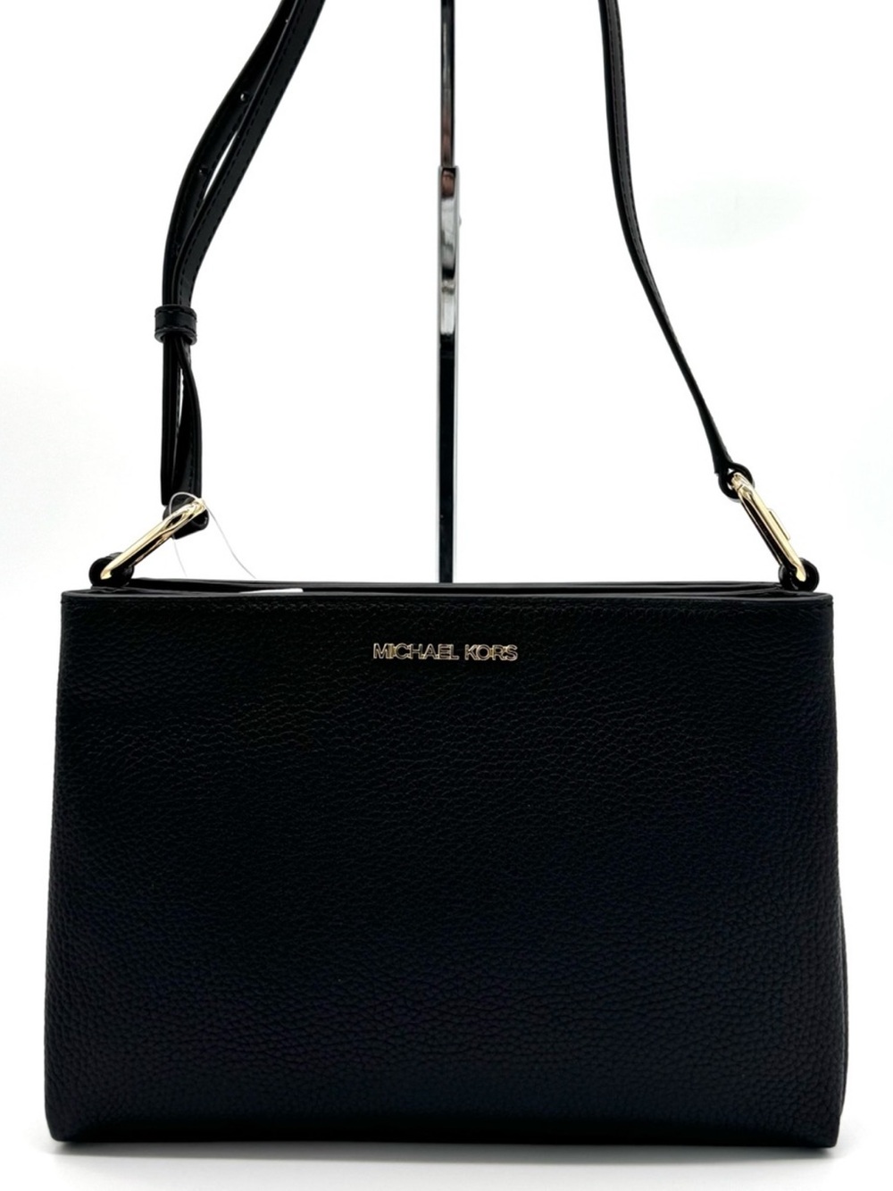 Michael Kors Trisha Medium Pebbled Leather Crossbody Bag Black/Gold